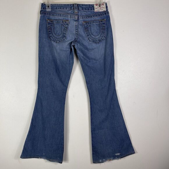 True Religion Carrie Boot Cut Flare Jeans Med Wash Size 28 Distressed USA Y2K - Picture 1 of 15